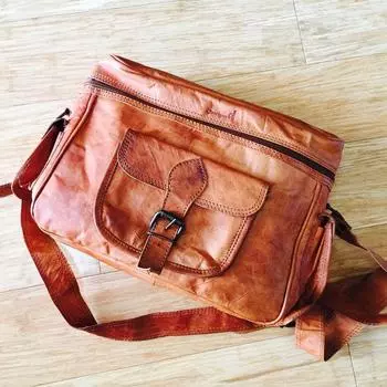 Винтажная дорожная сумка через плечо, ночная сумка из зернистой козьей кожи коричневый