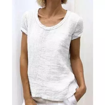 Винтажная двухслойная футболка из крепа, женские летние удобные повседневные топы с круглым вырезом, новые женские однотонные хлопковые футболки с короткими рукавами XS белый