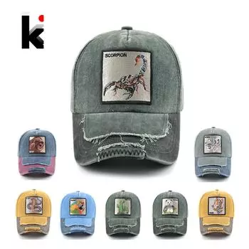 Винтажная джинсовая бейсболка с вышитыми нашивками в виде животных, мужская бейсболка в стиле хип-хоп, кепка для папы, женская, на все времена года, регулируемый козырек 56-59cm