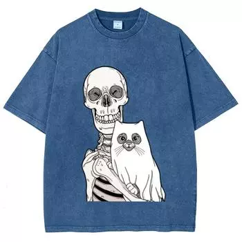 Винтажная джинсовая футболка унисекс оверсайз с графическим принтом черепа женская свободного кроя на сезон футболка класса люкс S