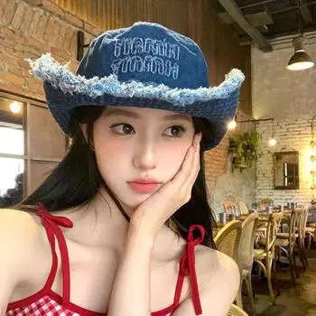 Винтажная джинсовая кепка Burr Letter для походов для мужчин и женщин, летняя кепка для кемпинга, защита от солнца, завязывающаяся на шнурок 56-58cm чёрный