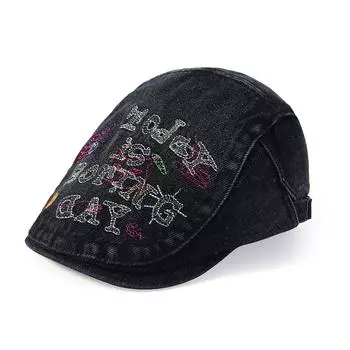 Винтажная джинсовая кепка женская весенне-летняя шляпа с вышивкой свекла чёрный