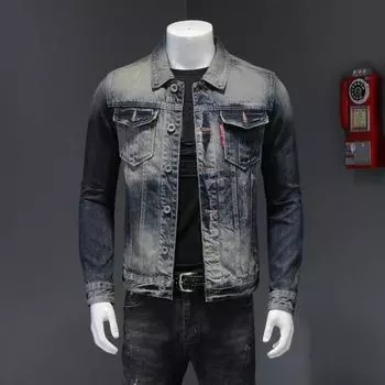 Винтажная джинсовая куртка из саржевой ткани, мужское пальто + H06121 2XL светло-серый