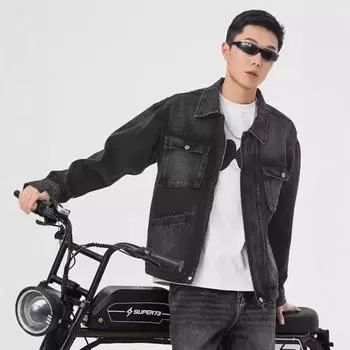 Винтажная джинсовая куртка мужская ранняя весна американская инструментальная модная куртка с карманами верхняя часть M чёрный