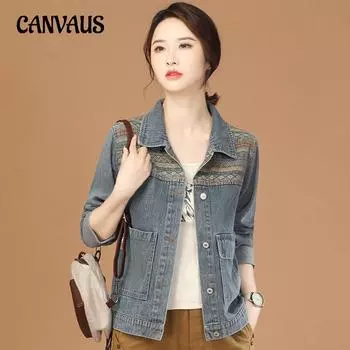 Винтажная джинсовая куртка с длинными рукавами, короткая куртка, весенне-осенняя повседневная куртка, топы M