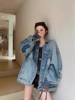 Винтажная джинсовая куртка женская ранняя весна новая свободная одежда BF стиль дизайн чувство хип-хоп куртка осень S синий