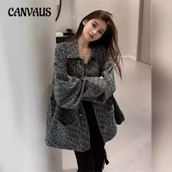 Винтажная джинсовая куртка женская весна и осень принтованные куртки топы S синий