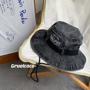 Винтажная джинсовая шляпа рыбака с вышитыми буквами, детская весенне-летняя старая шляпа с солнцезащитным козырьком для рыбалки M56-58cm чёрный