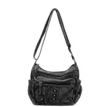 Винтажная джинсовая сумка через плечо с несколькими карманами женская сумка через плечо чёрный