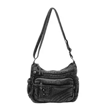 Винтажная джинсовая сумка через плечо с несколькими карманами, женская сумка через плечо чёрный