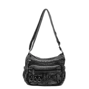 Винтажная джинсовая сумка для женщин среднего и пожилого возраста, сумка для мам с несколькими карманами, сумка через плечо для поездок на работу чёрный