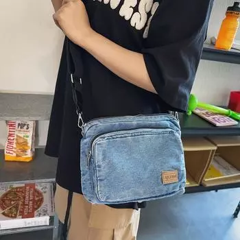 Винтажная джинсовая сумка, студенческая сумка через плечо, мужская сумка через плечо, женская маленькая сумка чёрный