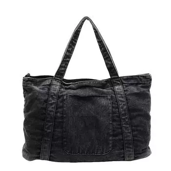 Винтажная джинсовая сумка-тоут женская большая вместительная сумка через плечо чёрный