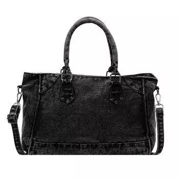 Винтажная джинсовая сумка Женская большая вместительная сумка-тоут для поездок на работу Сумка через плечо чёрный