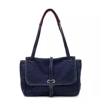Винтажная джинсовая сумка Женская большая вместительная сумка через плечо Сумка-тоут для поездок на работу темно-синий