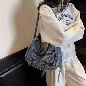 Винтажная джинсовая сумка женская сумка через плечо для поездок на работу темно-синий