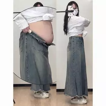 Винтажная джинсовая юбка-трапеция с подолом «русалка» для женщин с грушевидной формой L