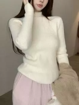 Винтажная флисовая рубашка на основе, женская, новая, осень-зима, с высоким воротником, теплая, вязаная, уличная, модная, повседневная, нижняя часть, топы S чёрный