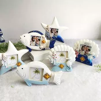 Винтажная фоторамка из цельного дерева, уникальная фоторамка для украшения стола в общежитии Starfish светло-синий