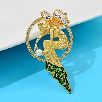 Винтажная французская фея в длинном платье брошь неяркое золото универсальная булавка женская одежда аксессуары золотой