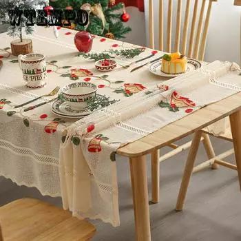 Винтажная французская кружевная скатерть с вышивкой - белая, полиэстеровый чехол в скандинавском стиле для тумбы под телевизор, винного шкафа и полки для обуви 140*100CM