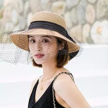 Винтажная французская шляпа в стиле Хепберн, черная соломенная шляпа с большими полями, женская летняя пляжная шляпа с козырьком от солнца one size fits all хаки