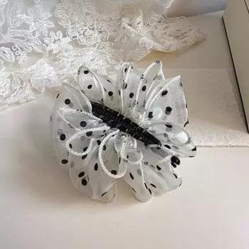 Винтажная французская заколка для волос в корейском стиле из плиссированной сетчатой ткани в горошек для женщин, высокое качество