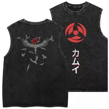 Винтажная футболка без рукавов с принтом аниме, модная, свободного кроя, с круглым вырезом, мужская/женская, унисекс S