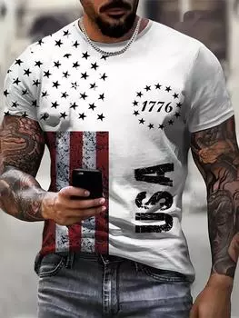 Винтажная футболка для мужчин с американским флагом, графические футболки 1776, футболки с принтом, футболки с коротким рукавом, мужская одежда больших размеров для активного отдыха, верхняя часть S