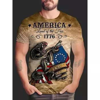 Винтажная футболка для мужчин с изображением флага США в стиле змеи, футболки с принтом, футболки с коротким рукавом, мужская одежда больших размеров для активного отдыха, топы 5XL