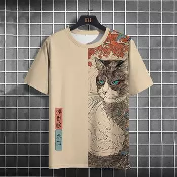 Винтажная футболка для мужчин с коротким рукавом ukiyoe Harajuku Print Tops Clothing Casual Tees Oversize Summer T-shirt Male Sweatshirt S