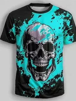 Винтажная футболка для мужчин с разноцветным рисунком черепа нежити, 3D-принт, короткий рукав, свободная футболка, модная повседневная мужская одежда S