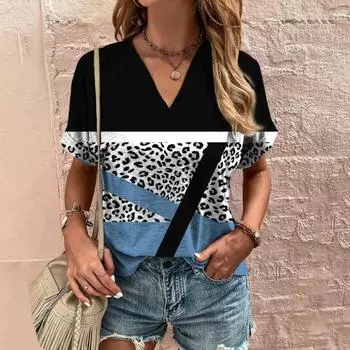 Винтажная футболка для женщин с V-образным вырезом и коротким рукавом, летняя свободная повседневная женская одежда, пуловер, женская футболка, уличная одежда в стиле Харадзюку S