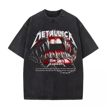 Винтажная футболка из стираного хлопка с графическим принтом «Монстр с пастью и глазами», уличная одежда, свободная, мужская, женская, оверсайз, с коротким рукавом S