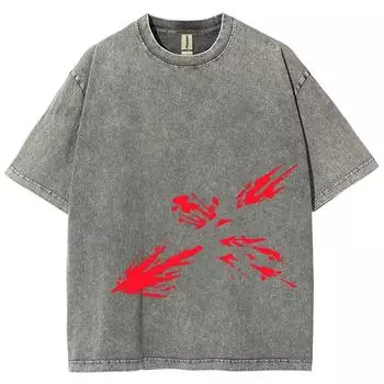 Винтажная футболка Jujutsu Kaisen Женская и Мужская Аниме Футболка из стираного хлопка Летняя Харадзюку Уличная Мужская Одежда S