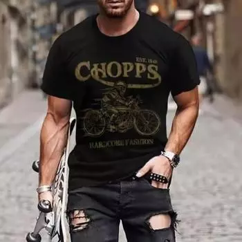 Винтажная футболка мотоциклетная мужская футболка с 3D принтом автомобиля футболки с короткими рукавами летняя мужская одежда повседневная блузка классические велосипедные топы M