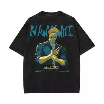 Винтажная футболка Мужская Аниме Jujutsu Kaisen Графическая Выстиранный Хлопок Футболка Лето Харадзюку Уличная Мужская Женская Топы Одежда S