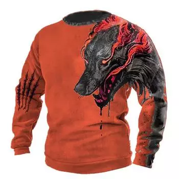Винтажная футболка мужская летняя длинная 3D футболка с принтом волка топы 2023 мужская хлопковая уличная одежда свободного покроя футболки с круглым вырезом и графическим принтом S