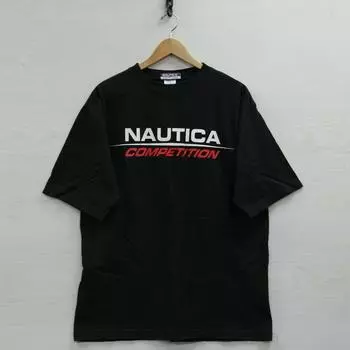 Винтажная футболка Nautica Competition, черная Spell Out Sailing S