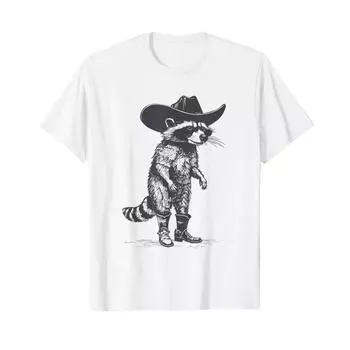 Винтажная футболка Raccoon Cowboy Cowgirl Trash Panda Western Country S белый