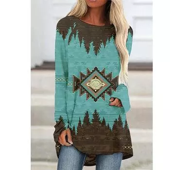 Винтажная футболка с длинным рукавом, женская уличная одежда, модный топ с 3D-принтом, пуловер с круглым вырезом, свободный повседневный топ, женская футболка S