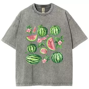 Винтажная футболка с графическим принтом фруктов и арбуза, готические женские футболки, стираные мужские топы с короткими рукавами, с круглым вырезом, общая футболка S