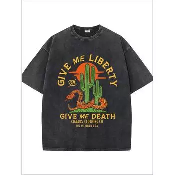 Винтажная футболка с графическим принтом кактуса, змеи и солнца, с коротким рукавом S