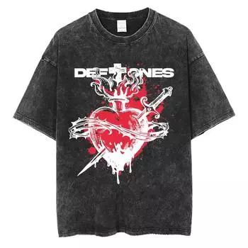 Винтажная футболка с графикой кота Deftones в стиле рок-н-ролл для мужчин и женщин, ретро хип-хоп, с коротким рукавом, уличная одежда S