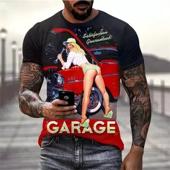 Винтажная футболка с изображением мотоцикла для мужчин, 3D Racing Girl, топы с коротким рукавом, уличная мужская байкерская футболка, футболка большого размера, одежда XS