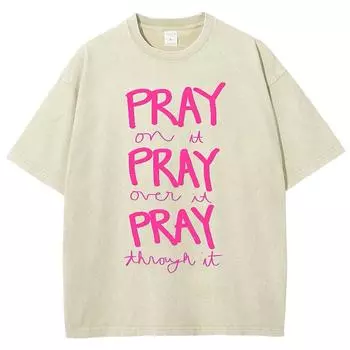 Винтажная футболка с круглым вырезом, коротким рукавом и свободного кроя, из выстиранной джинсовой ткани, с розовым принтом букв, подчеркивающим индивидуальность. Удобные топы. S