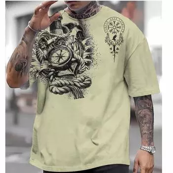 Винтажная футболка с морским узором, мужские топы, простая повседневная уличная футболка, летняя, с коротким рукавом, дышащая, быстросохнущая, новая, с принтом S