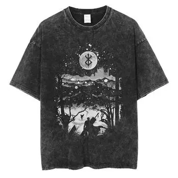Винтажная футболка с принтом аниме Berserk Guts Graphic Printed Tee для мужчин и женщин, повседневные свободные футболки, высококачественная хлопковая футболка Harajuku для мужчин S чёрный