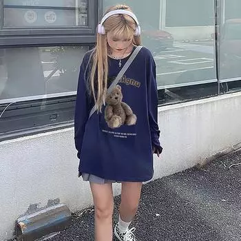 Винтажная футболка с принтом медведя, женские футболки, топы, японские Kawaii, женские Ulzzang, женская корейская одежда в стиле Харадзюку для женщин M розы красного