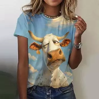 Винтажная футболка с принтом животных из мультфильмов для женщин, топ больших размеров, женская трендовая одежда, модная рубашка с коротким рукавом, топ-кружевной топ S